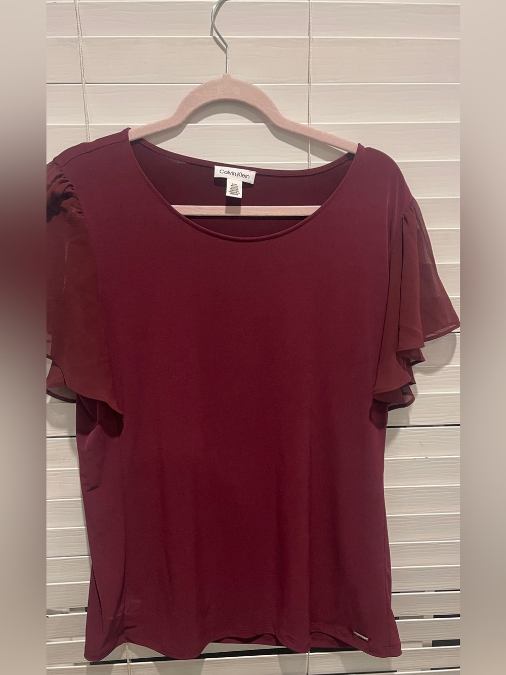 Calvin Klein Burgundy Ruffle-Sleeve Blouse